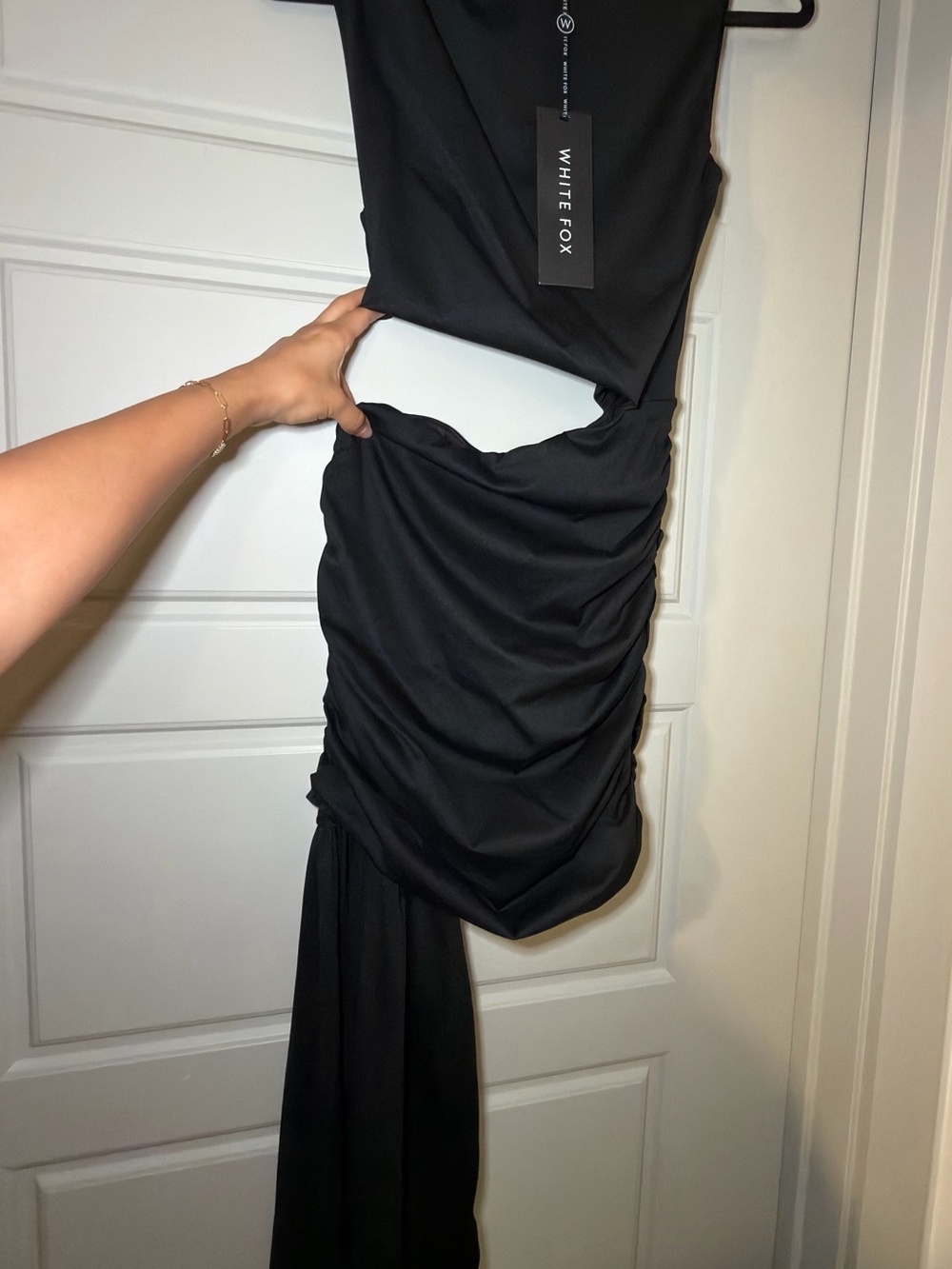 White Fox Boutique Black Backless Ruched Cutout Dress